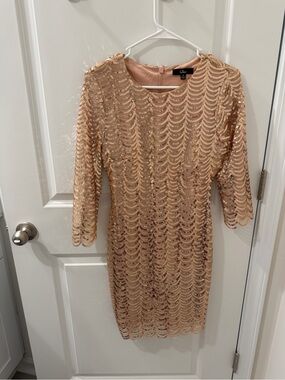 Lulu's Rose Gold Scallop Sequin Sheath Dress
